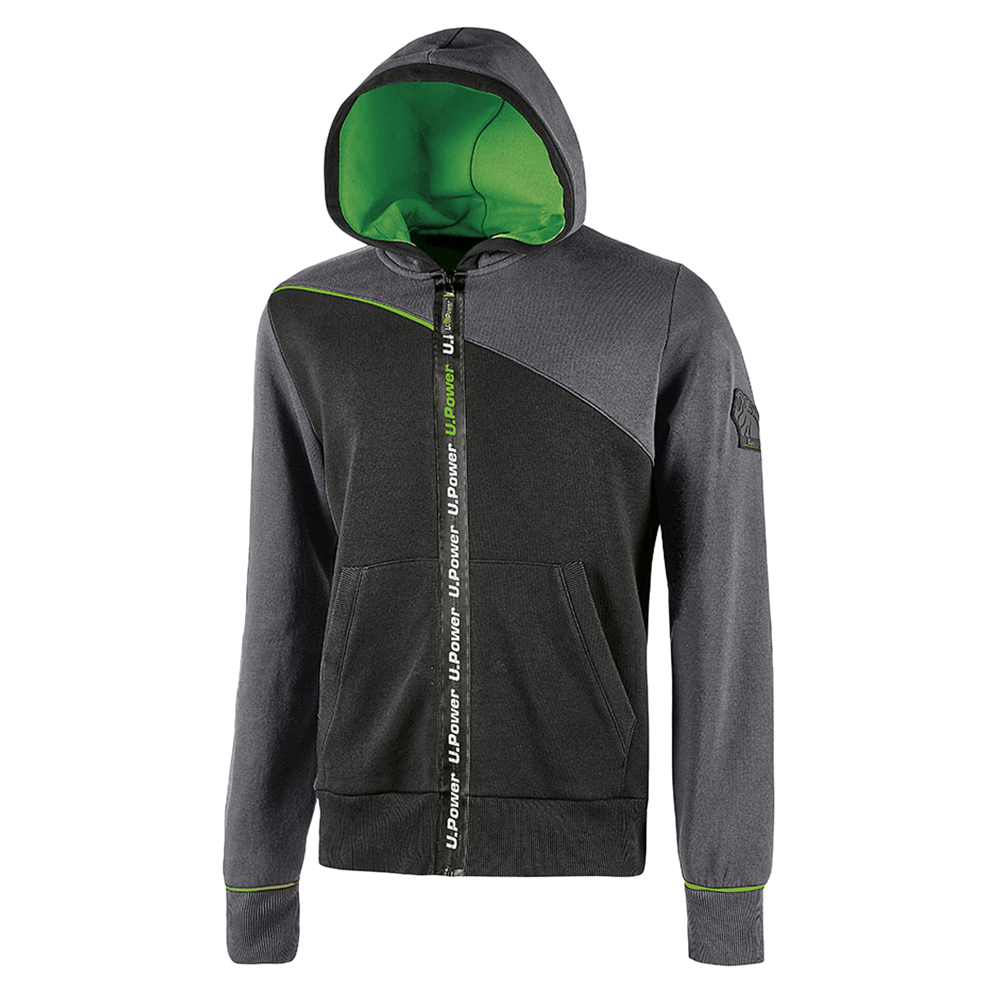 94219 Felpa Jupiter - con cappuccio - taglia XXL - grigio/verde - U-Power - immagine 1