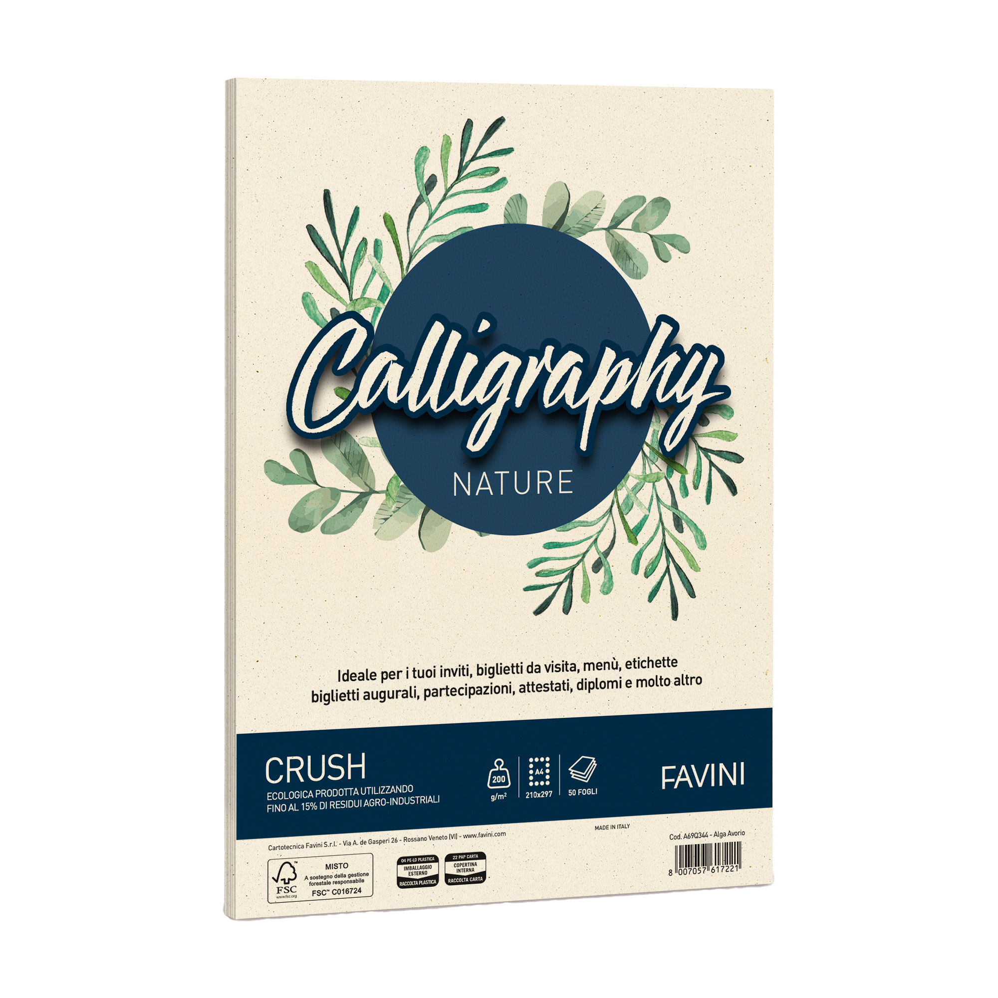 94647 Carta Calligraphy Nature Crush - A4 - 200 gr - alga - Favini - conf. 50 fogli - immagine 1