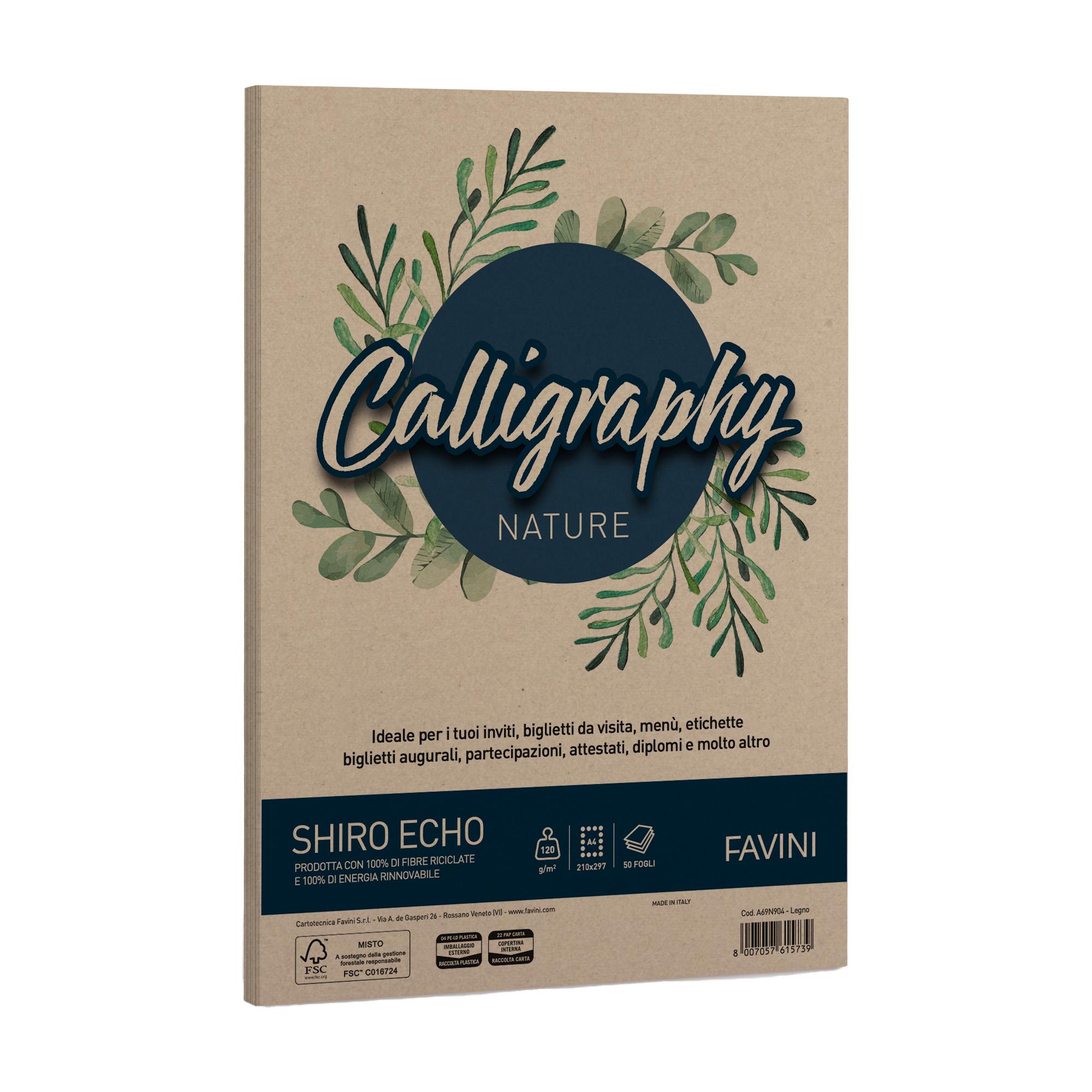 94650 Carta Calligraphy Nature Shiro Eco - A4 - 120 gr - legno - Favini - conf. 50 fogli - immagine 1