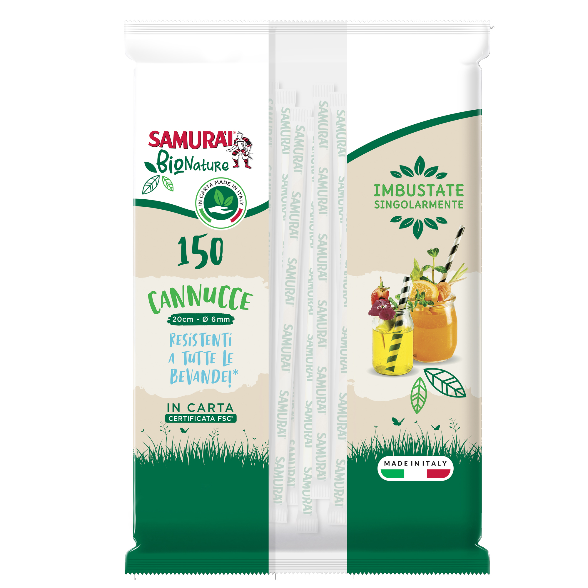 95167 Cannuccia in carta - 20 cm - bianco/bianco-avana - imbustata singolarmente - Samurai Party - conf. 150 pezzi - immagine 1