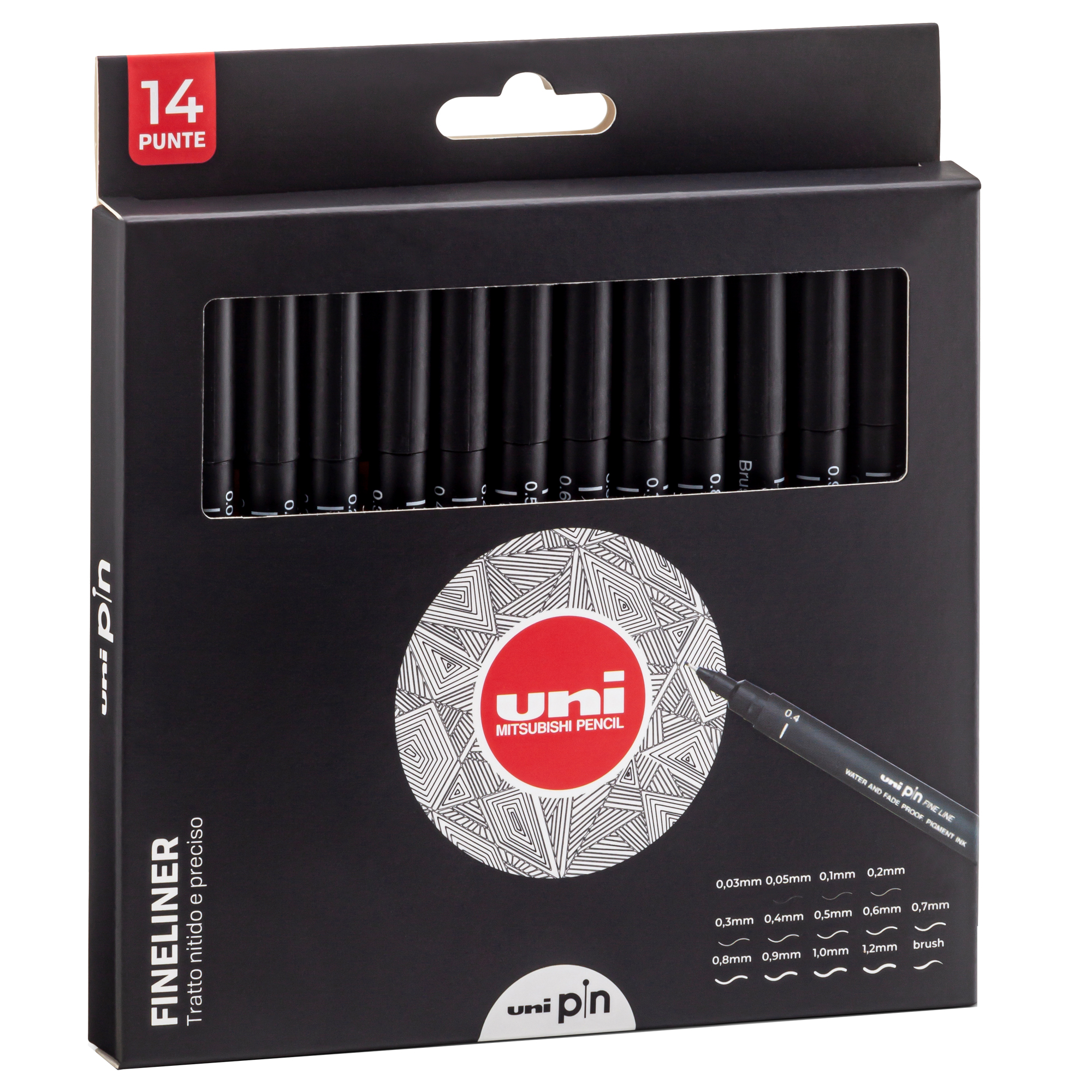 97631 Astuccio Pin fineliner - nero - 14 gradazioni - Uni Mitsubishi - conf. 14 pezzi - immagine 1