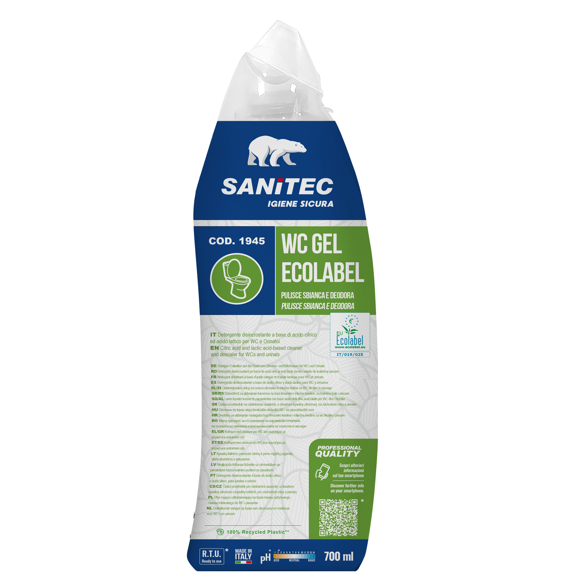 99583 Detergente disincrostante WC Gel Greenpower - 700 ml - Sanitec - immagine 1