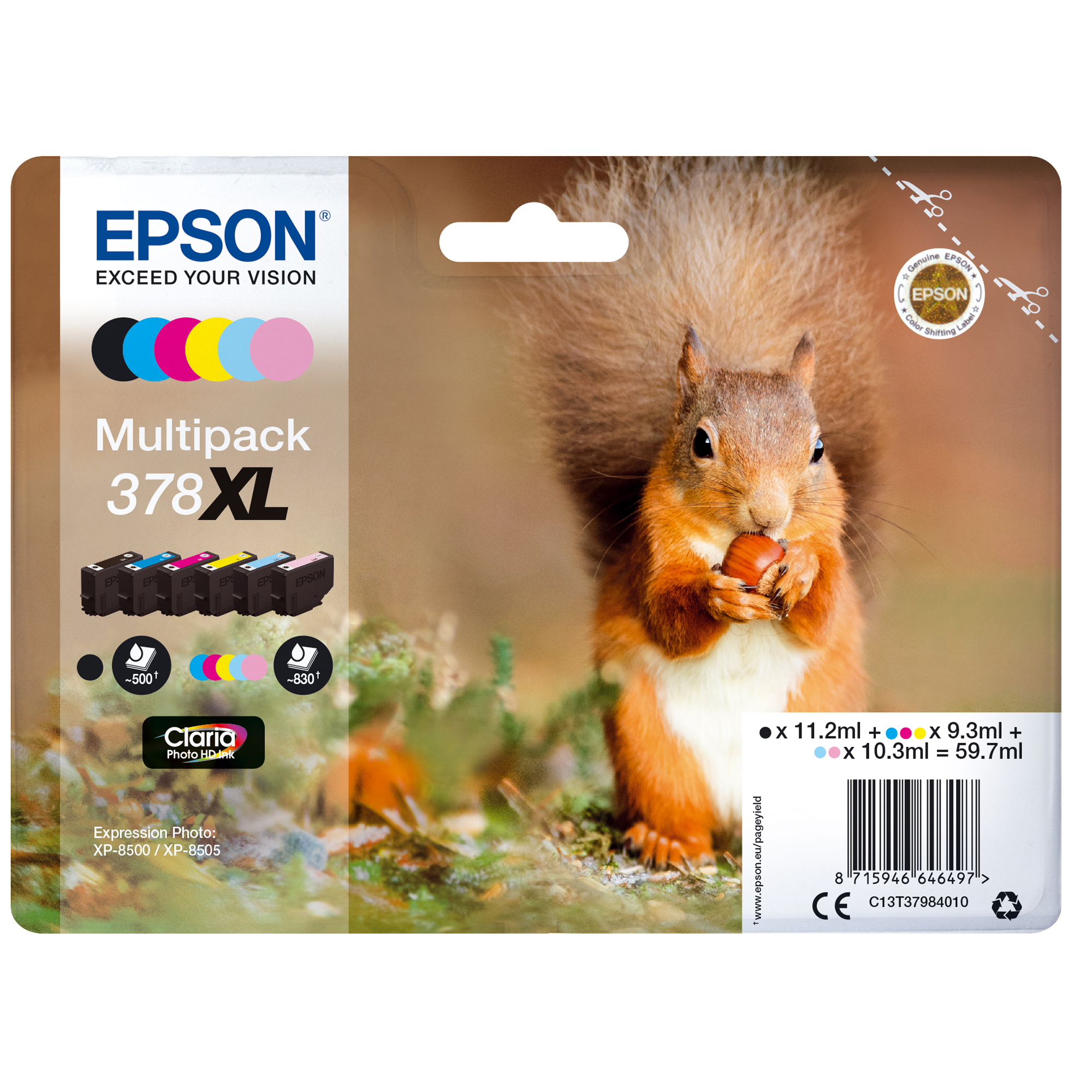 EPST37984010 Epson - Multipack Cartuccia ink - 378XL - C/M/Y/C CH/M CH/K - C13T37984010 - C/M/Y 9,3ml - C CH/M CH 10,2ml - K 11,2ml - immagine 1