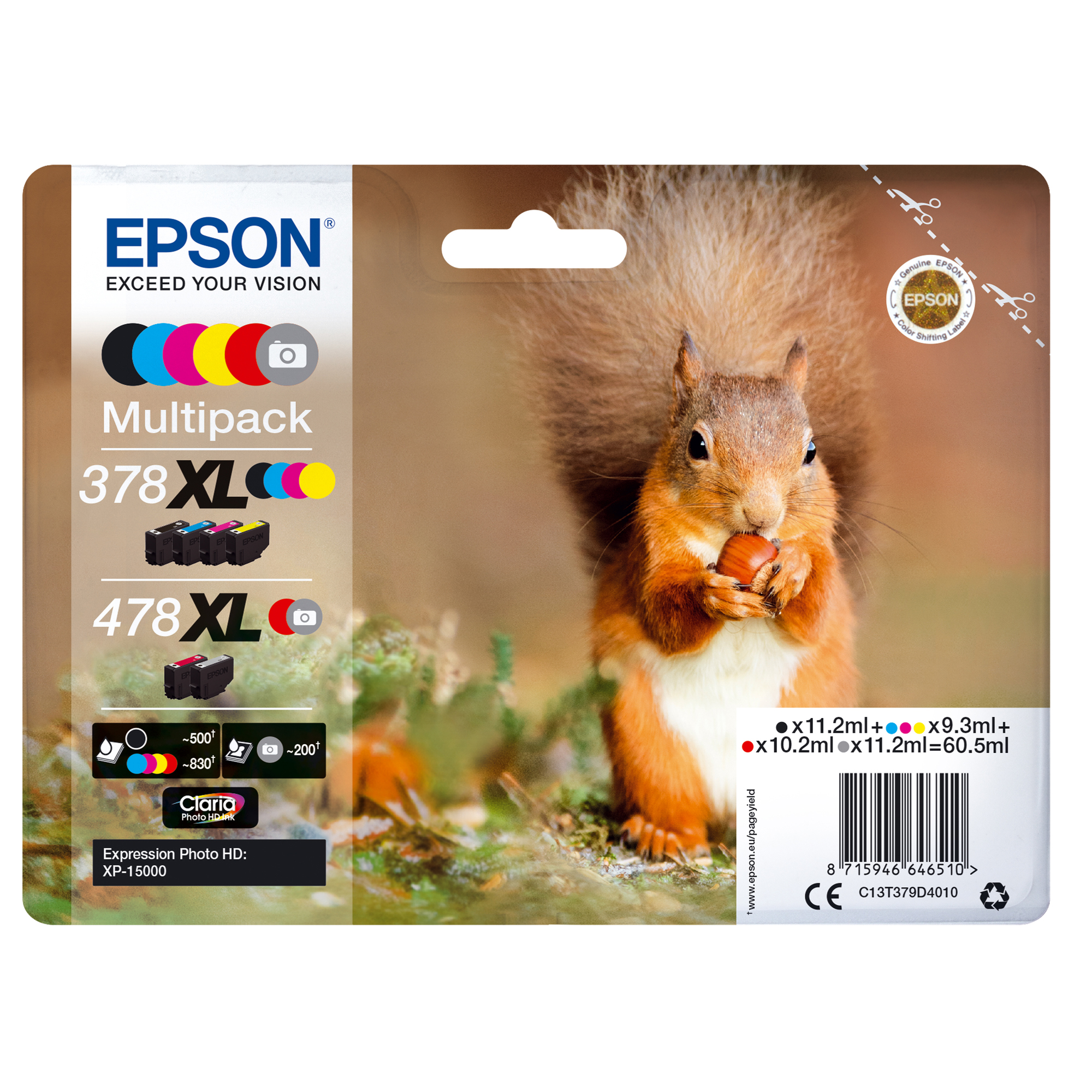 EPST379D4010 Epson - Multipack Cartuccia ink - 378XL/478XL - C/M/Y/K/R/G - C13T379D4010 - C/M/Y 9,3ml - K/R 11,2ml - R 10,2ml - immagine 1